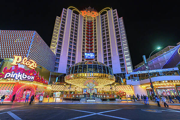Travel Wall Art featuring the photograph Night View Of Plaza Hotel And Casino On Fremont Street In Las Vegas by Miroslav Liska