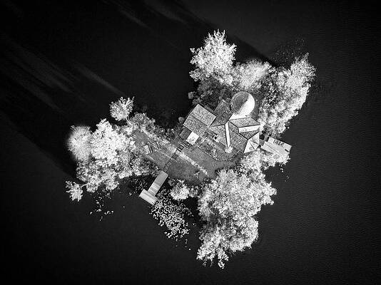 Wall Art featuring the photograph NJ Chapel Top Down View BW by Susan Candelario