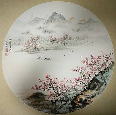 Wall Art featuring the painting NO.9 Beautiful Spring River by Gang Zhao