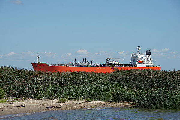 Wall Art featuring the photograph Nordica Tanker Behind Pea Patch Island Delaware by Richard Reeve