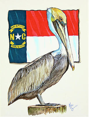 Pelican with North Carolina Flag Wall Art