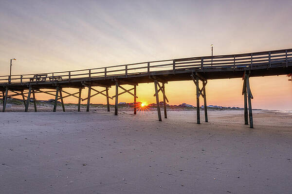 Wave Wall Art featuring the photograph North Carolina Sunrise At Oceana Fishing Pier by Donna Twiford