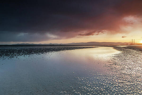 Sunset Photograph - North Wicklow Coastline, Dublin Mountains And Poolbeg Chimneys From Dollymount Strand, Dublin by Adrian Hendroff