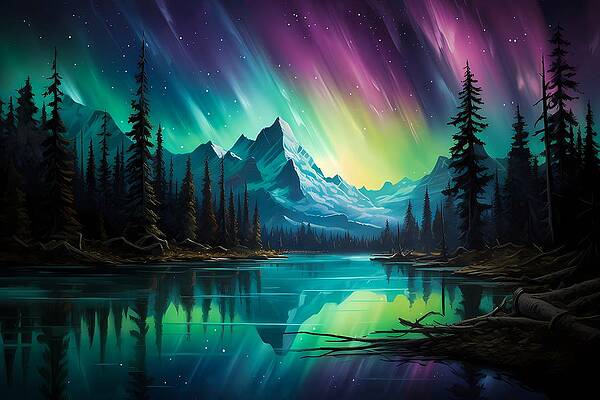 Serene Digital Art - Northern Lights Reflecting On A Calm Lake No 3 by Andre Petrov