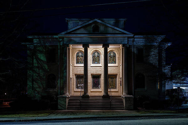 Illuminated Historic Building at Night Wall Art