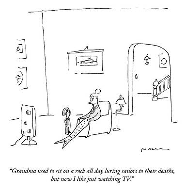 Tv Wall Art featuring the drawing Now I Just Like Watching TV by Michael Maslin