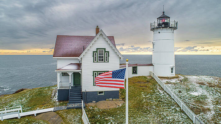 Maine Photograph - Nubble First Snow by Veterans Aerial Media LLC