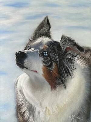 Blue-Eyed Dog Gazing Upward Wall Art