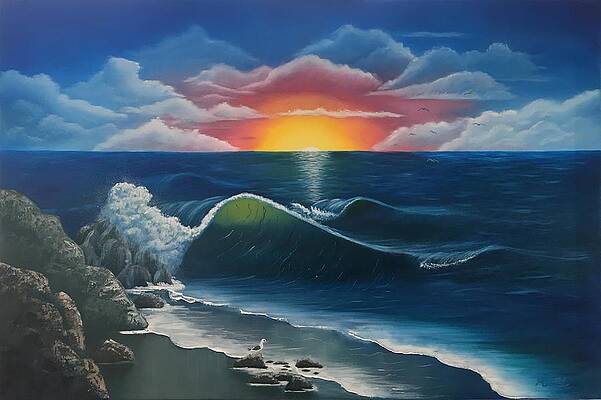 Blue Painting - Ocean Sunset by Marlene Little