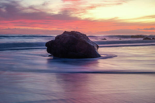 Wall Art featuring the photograph Ocean Swirling Around A Rock At Sunset by Matthew DeGrushe