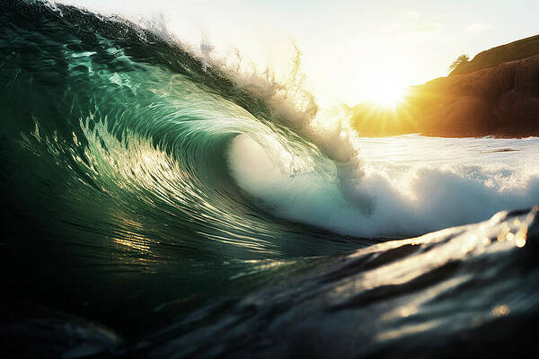Majestic Ocean Wave at Sunset Wall Art