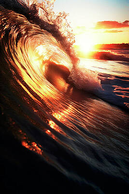 Golden Sunset Wave Wall Art