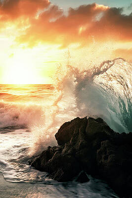 Dramatic Ocean Wave at Sunset Wall Art