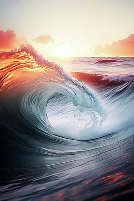 Majestic Ocean Wave at Sunset Wall Art