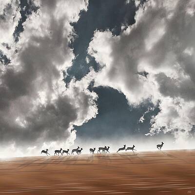 Running Deer Under Dramatic Clouds Wall Art