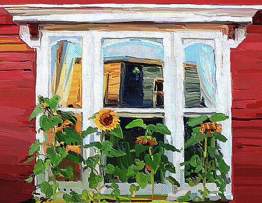 Vibrant Wall Art featuring the mixed media October Window Reflections, St.John's NFL by Tatiana Travelways