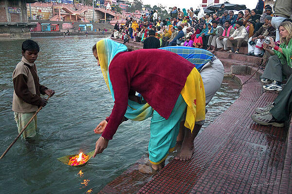 Water Wall Art featuring the photograph Offering Ganges, Haridwar by Sanjay Marathe