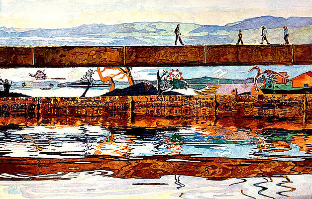 Watercolor Wall Art featuring the painting Ogden Seawall by Grant Nixon