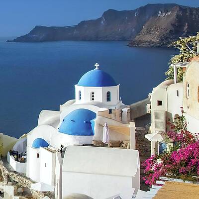 Wall Art featuring the photograph Oia Santorini Blue Domes by Rebecca Herranen