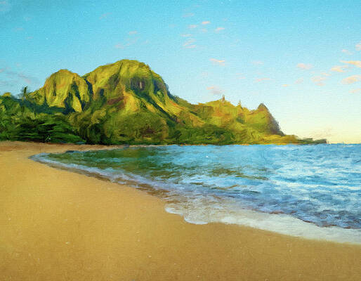 Wall Art featuring the photograph Oil Painting Sunrise Over Tunnels Beach On Kauai In Hawaii by Steven Heap