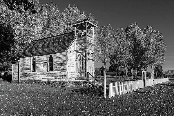 Wall Art featuring the photograph Old Castantia Church - Monochrome - Lassen County California by Mike Lee