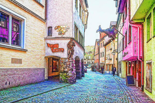 Germany Wall Art featuring the mixed media Old Colorful Street - Digital Paint by Tatiana Travelways