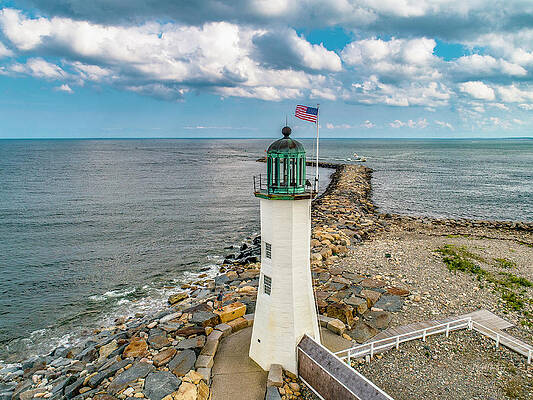 Massachusetts Photograph - Old Glory And Old Scituate Light by Veterans Aerial Media LLC