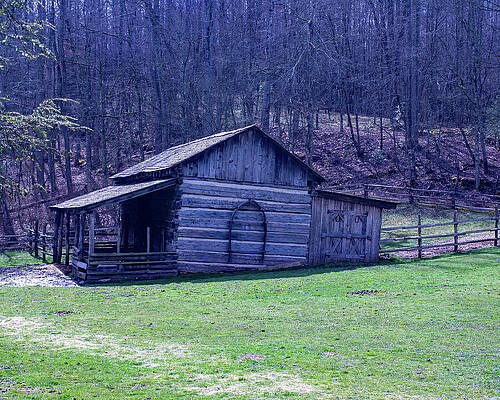 Wall Art featuring the photograph Old Log Barn by Flees Photos