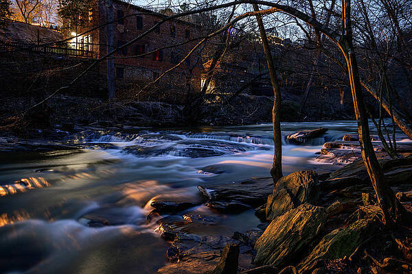 Vibrant Photograph - Old Mill After Dark - Roswell, GA by Anthony Hightower