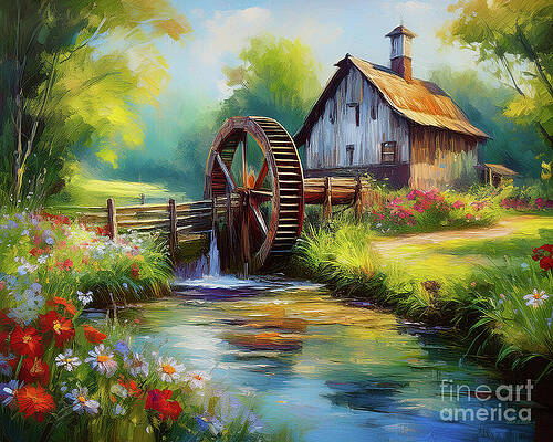 Vintage Wall Art featuring the ai art Old Mill by Macro Abundance