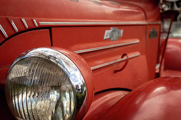 Reflection Photograph - Old Red Chevy Truck_0927 by Mark Triplett