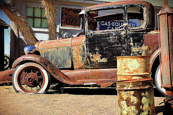 Wall Art featuring the photograph Old Rusted Pickup Truck, Route 66, Arizona by Tatiana Travelways