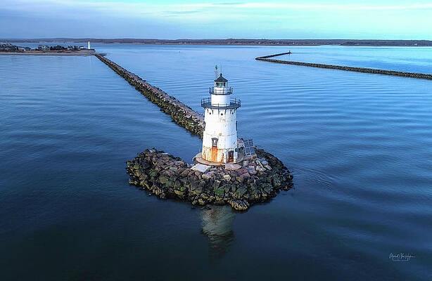 Wall Art featuring the photograph Old Saybrook Outer Lighthouse #1 by Veterans Aerial Media LLC