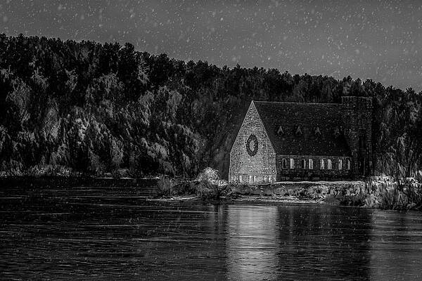 Wall Art featuring the photograph Old Stone Church MA BW by Susan Candelario