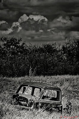 Sky Wall Art featuring the photograph Old Truck Cab In Field by Rene Vasquez