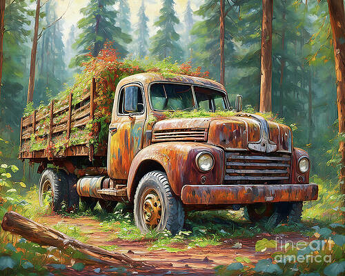 Vintage Wall Art featuring the ai art Old Truck by Macro Abundance