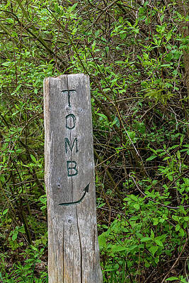 Vintage Photograph - Old Wooden Sign Pointing To A Tomb by John Twynam