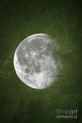 Moon Against Olive Green Background Digital Art