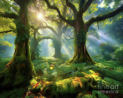 Beautiful Wall Art featuring the ai art Olympic Rain Forest by Macro Abundance