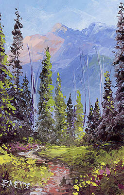 Mountain Wall Art featuring the painting On The Way Back From Oldman Lake by Raette Meredith