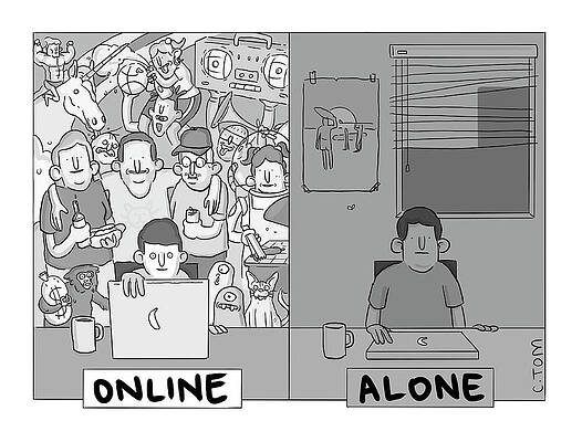Alone Drawing - Online Alone by Colin Tom
