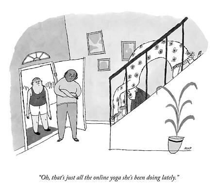 Yoga Wall Art featuring the drawing Online Yoga by Millie von Platen