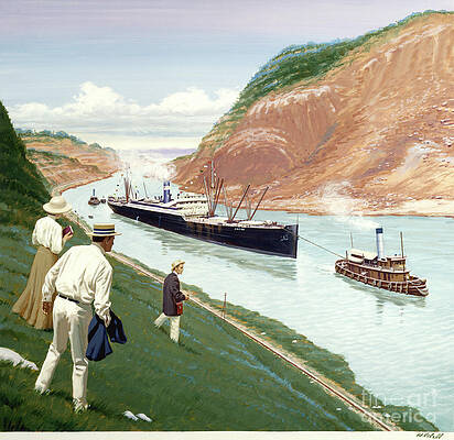 Boat Wall Art featuring the painting Opening Of Panama Canal by Ed Vebell