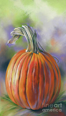 Orange Autumn Pumpkin with Dried Stem by MM Anderson