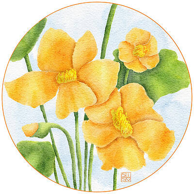 Flower Wall Art featuring the digital art Orange Nasturtium Flowers In Bloom by Snow Iris Studio