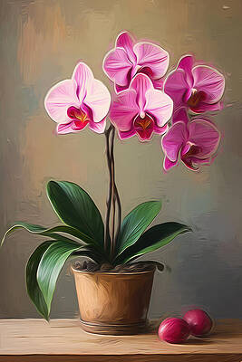 Still Life Digital Art - Orchid Wall Art Floral Still Life by Nature Oil Painting