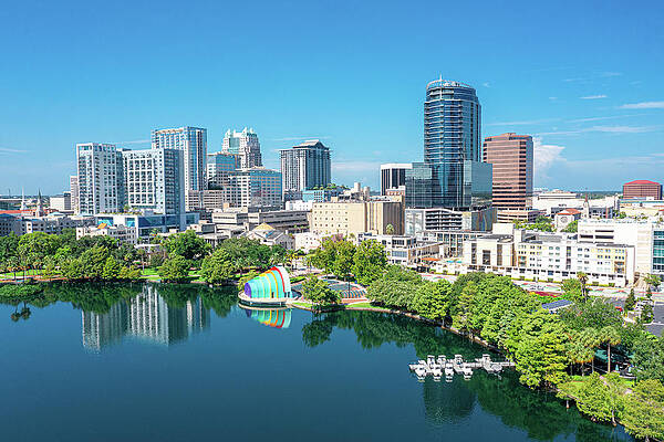 Color Image Wall Art featuring the photograph Orlando Skyline With Lake Eola by Michael Warren