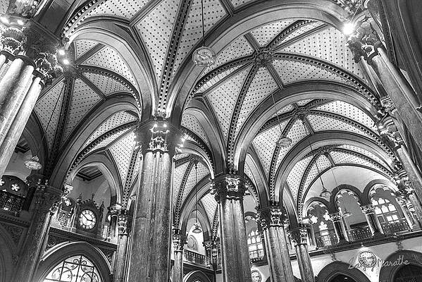 Wall Art featuring the photograph Ornate Ticket Hall Victoria Terminus Mumbai Black And White by Sanjay Marathe