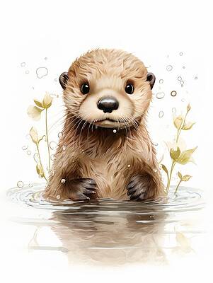 Wall Art featuring the painting Otterly Adorable by Land of Dreams