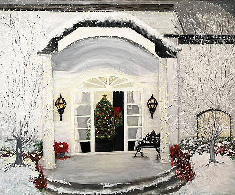 Red Painting - Our Christmas Dreamhome by Juliette Becker